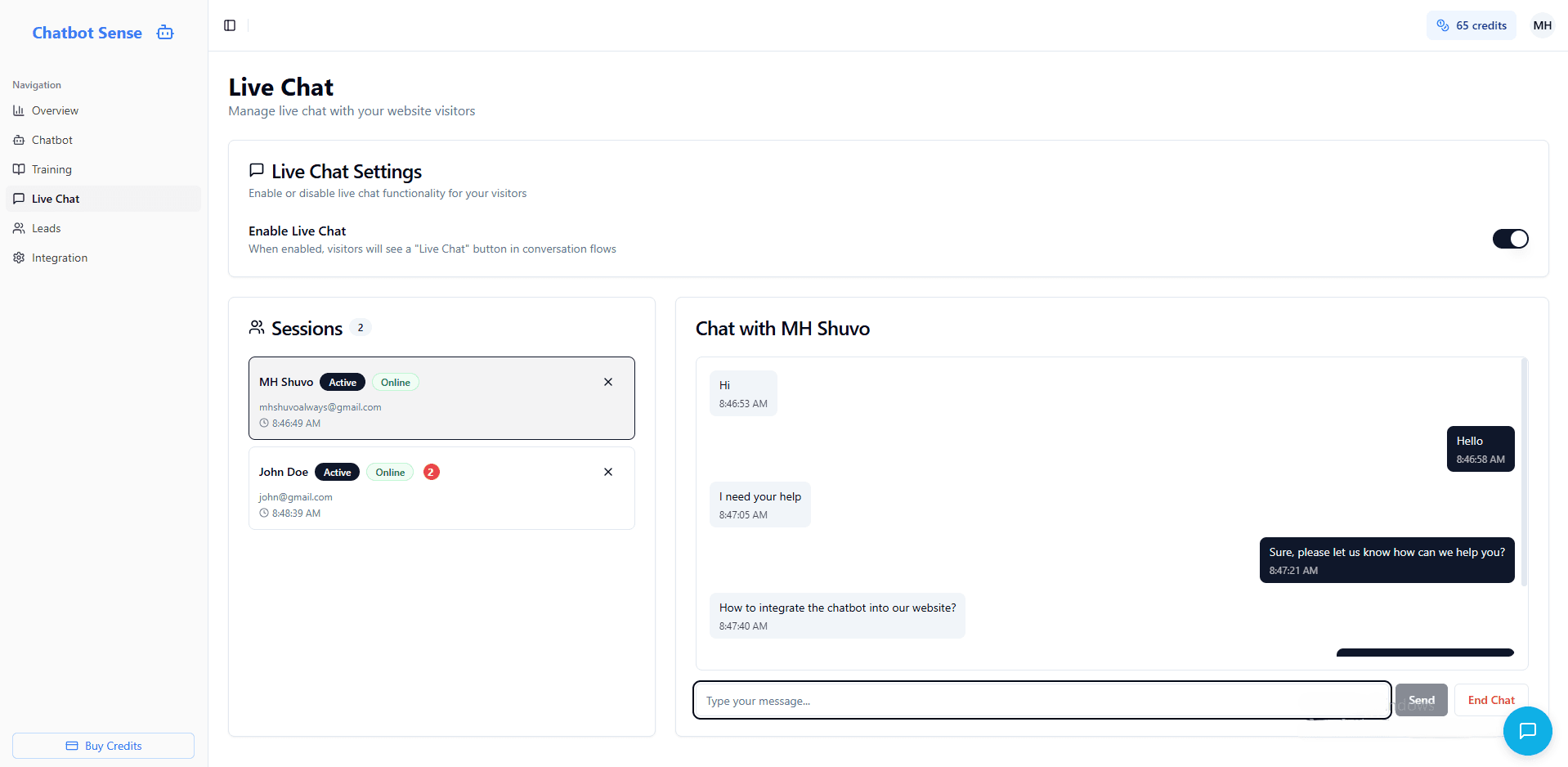 Live Chat Support Page